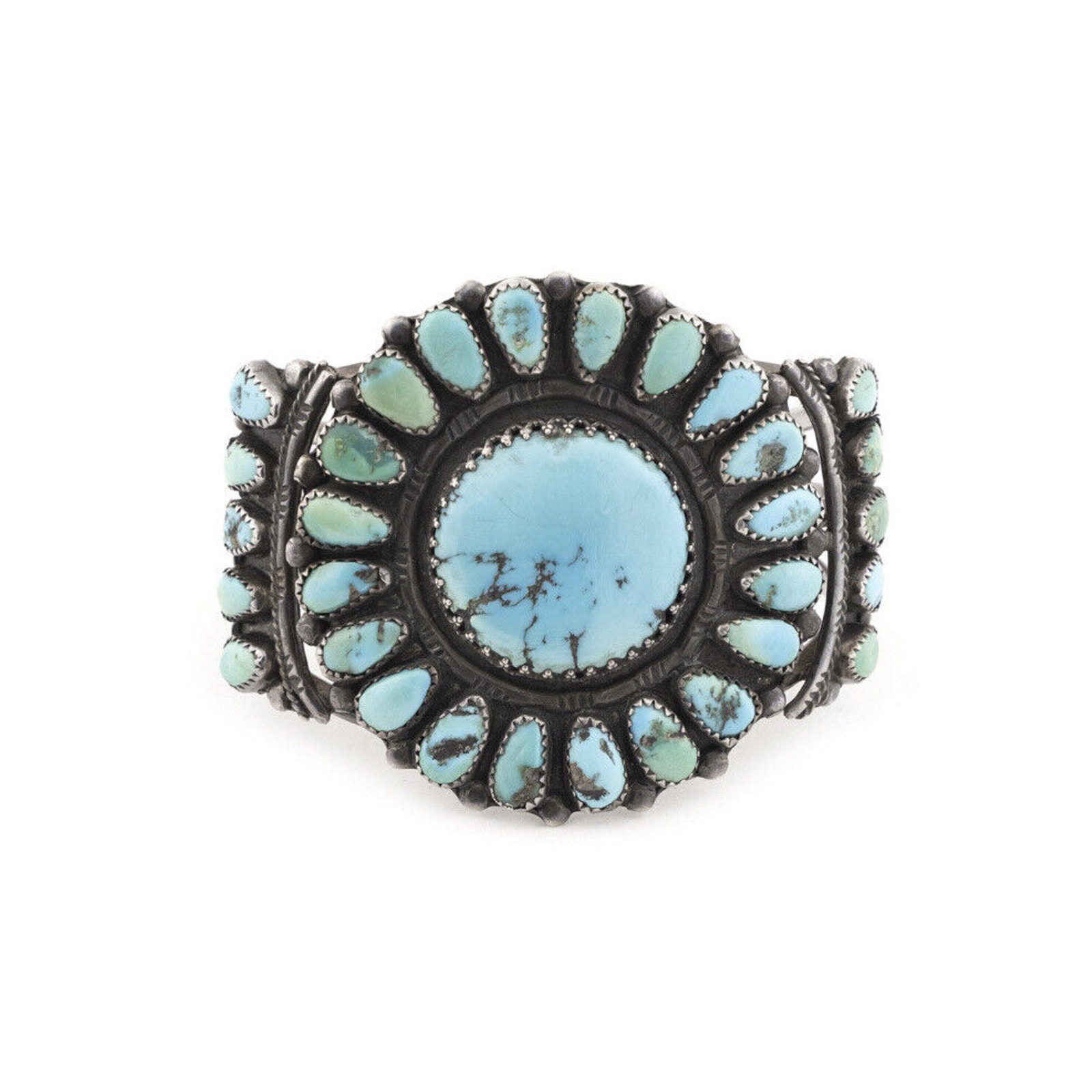 Zuni Native American Sterling Turquoise Cluster Bracelet Mid-Century Appr 66 G 895$
